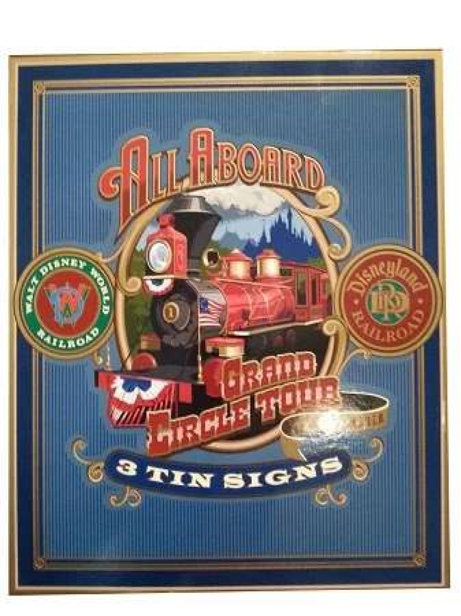 Art Print * | Disney Sign Set All Aboard Railroad Train Tin Signs