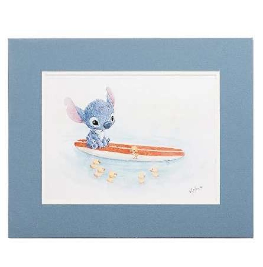 Art Print * | Disney Hanson Art Print Swimming Lessons Stitch On Surf Board