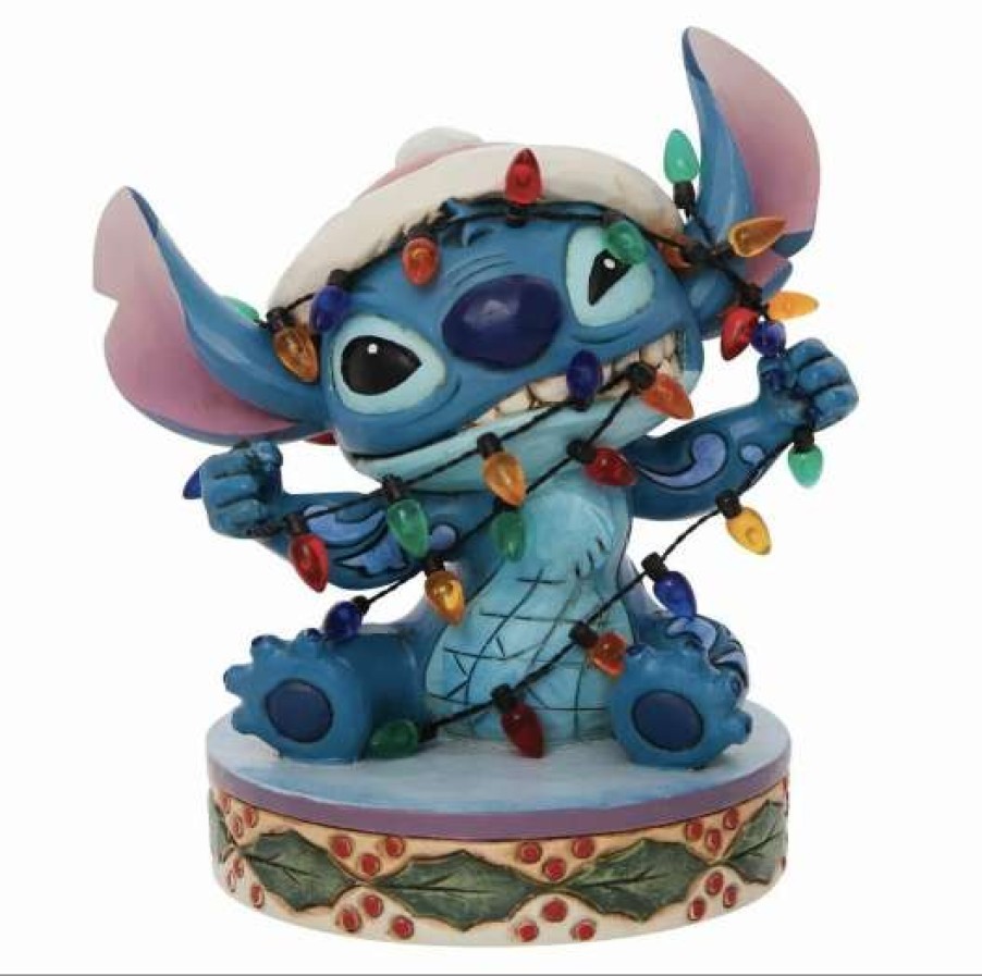 Figurines * | Disney Jim Shore Figure Stitch Wrapped In Christmas Lights